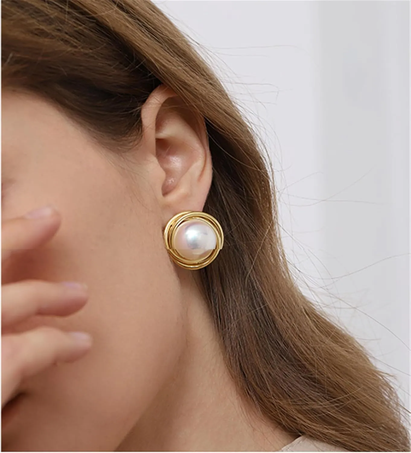 Yoursfs White Large Pearl Clip on Earrings for Women 18k Gold Plated Hypoallergenic Non Pierced Earrings Fashion Sparkly Jewelry