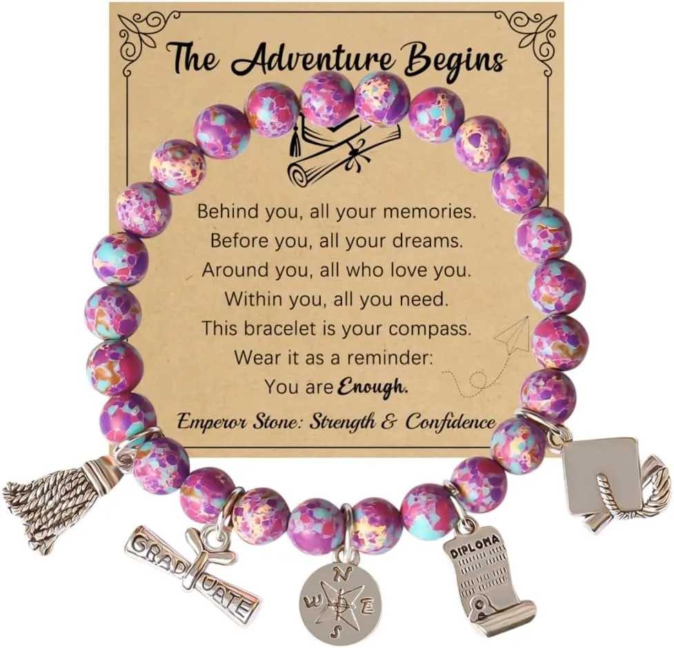 YUZHEJIE Graduation Gifts for Her Him 2025 Inspirational Compass Graduation Bracelet for Women Middle High School College Students 5th 8th Grade Graduation Gifts jewelry