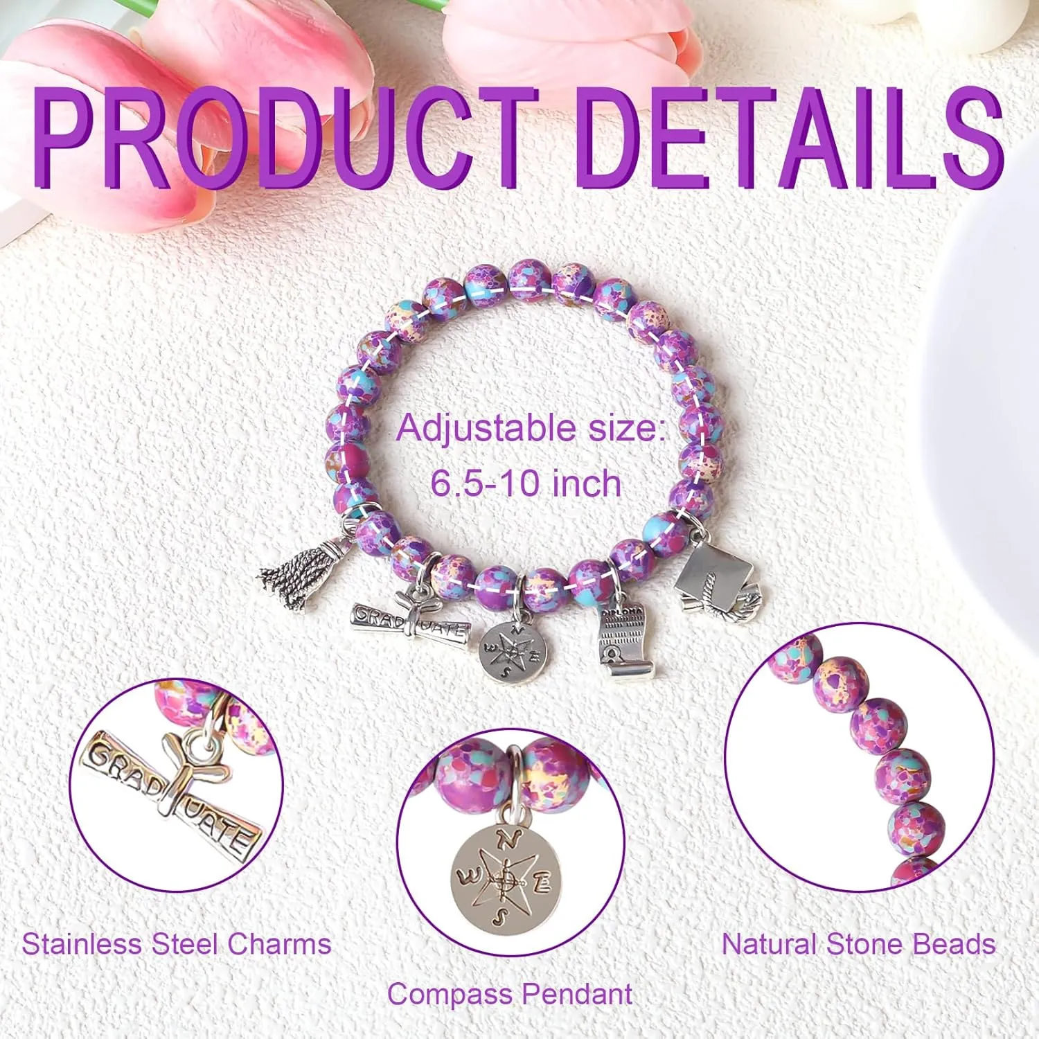 YUZHEJIE Graduation Gifts for Her Him 2025 Inspirational Compass Graduation Bracelet for Women Middle High School College Students 5th 8th Grade Graduation Gifts jewelry
