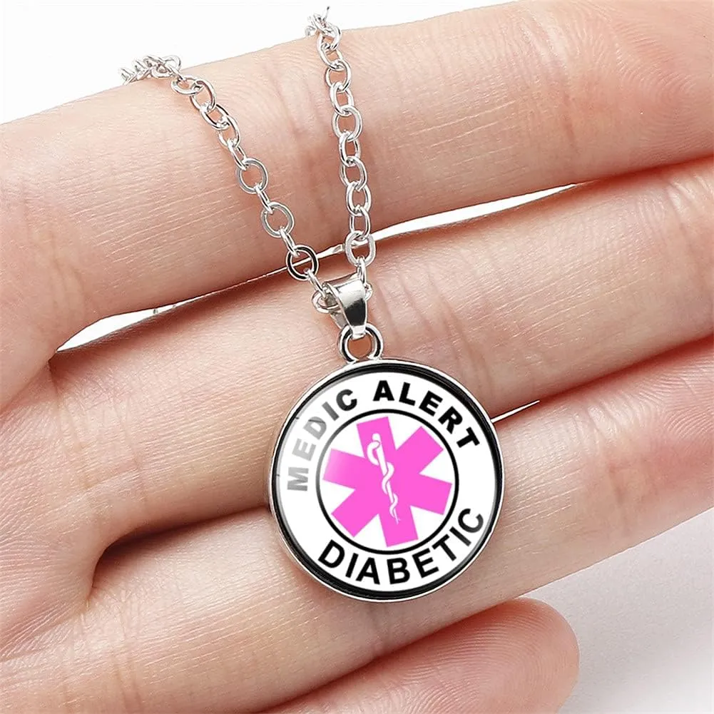 ZKXXJ Medical Alert Necklaces for Men Women Type 1/2 Diabetes Diabetic Pendant Necklace Star of Life Caduceus Identification Charms Diabetes Awareness Jewelry