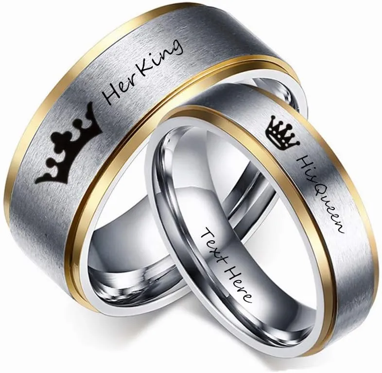 ZKXXJ Personalized His Her Ring Set for Couples,2Pcs Stainless Steel Name Date Coordinate Engraved Comfort Fit Couples Ring for him her,Customized Couples Ring for Valentine's Day,Promise Gift