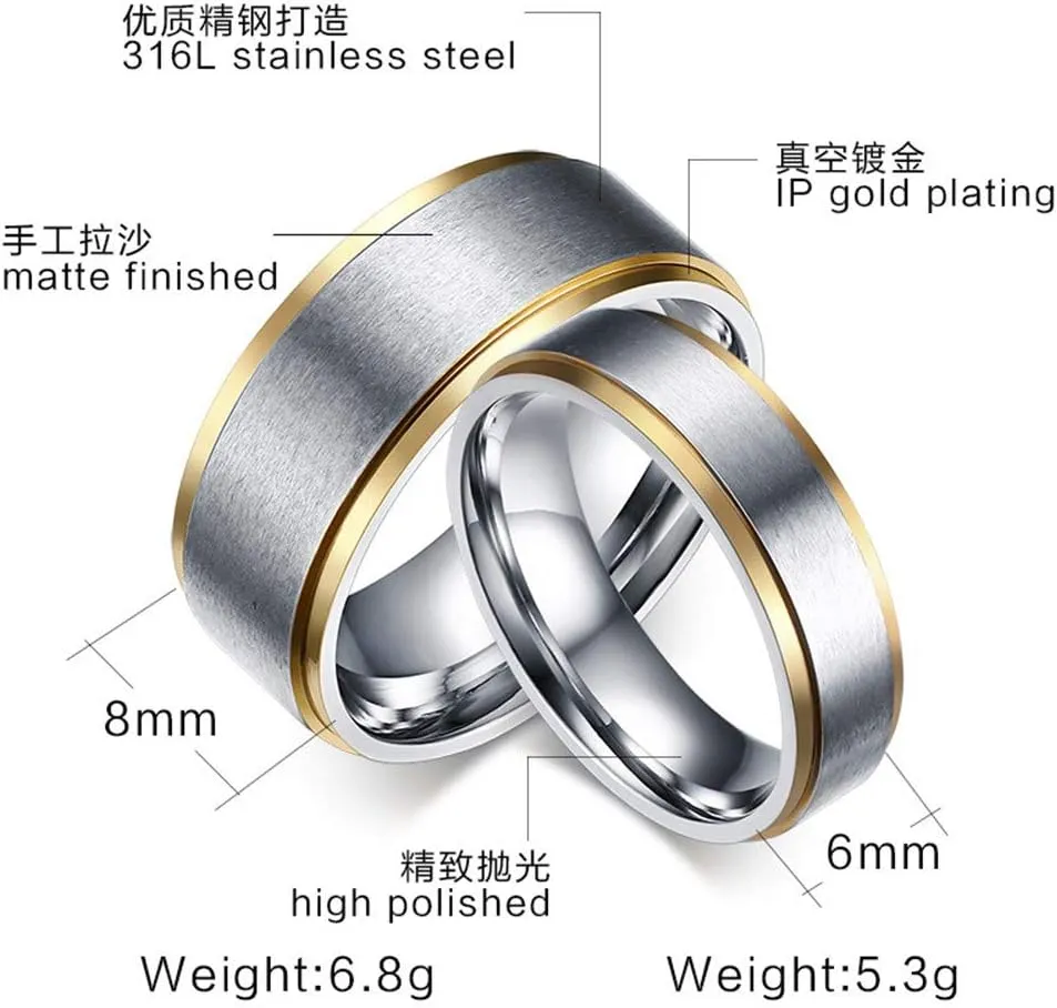 ZKXXJ Personalized His Her Ring Set for Couples,2Pcs Stainless Steel Name Date Coordinate Engraved Comfort Fit Couples Ring for him her,Customized Couples Ring for Valentine's Day,Promise Gift