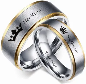 ZKXXJ Personalized His Her Ring Set for Couples,2Pcs Stainless Steel Name Date Coordinate Engraved Comfort Fit Couples Ring for him her,Customized Couples Ring for Valentine's Day,Promise Gift