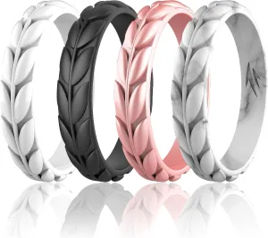 Zollen Olive Leaves Silicone Wedding Rings for Women, Rubber Wedding Bands Stackable Ring, Hypoallergenic Silicone